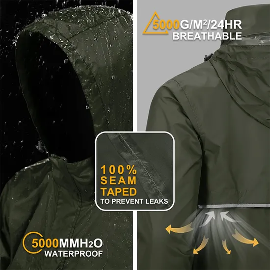 Men's Lightweight Waterproof Raincoat Shell Hooded Outdoor Rain Jacket for Hiking