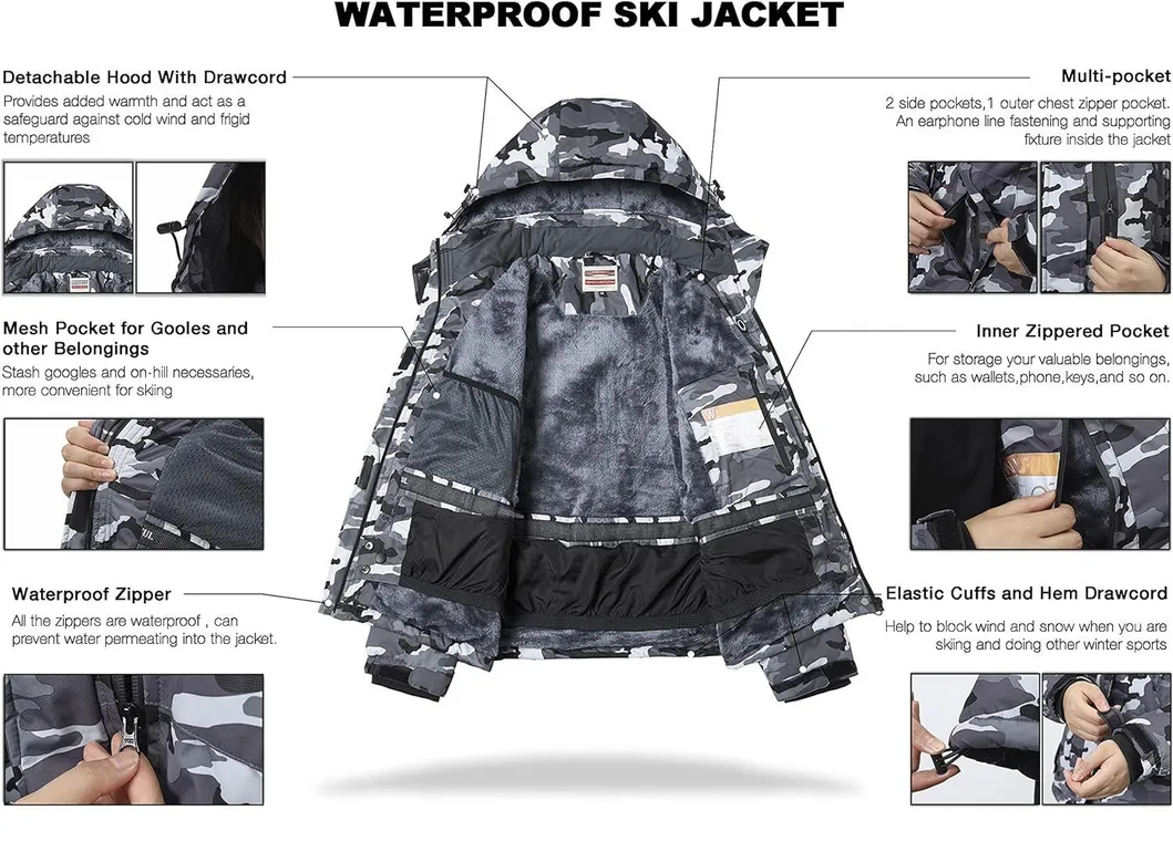 Women's Waterproof Warm Winter Snow Coat Mountain Windbreaker Hooded Raincoat Ski Jacket