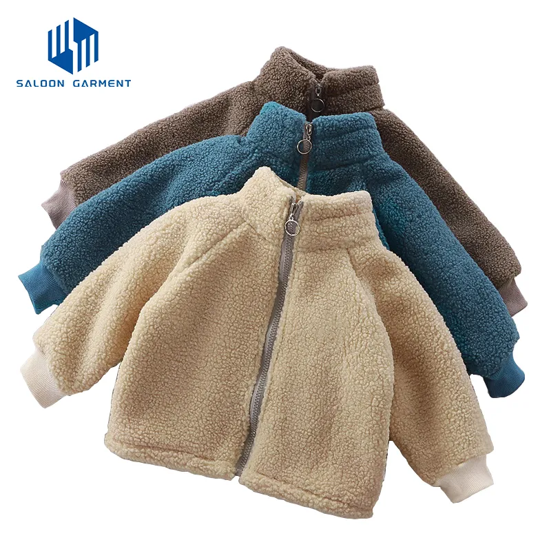 Factory Price Lamb Plush Kids Jacket Boy Winter Fleece High Quality Round Collar Double Zipper Coat
