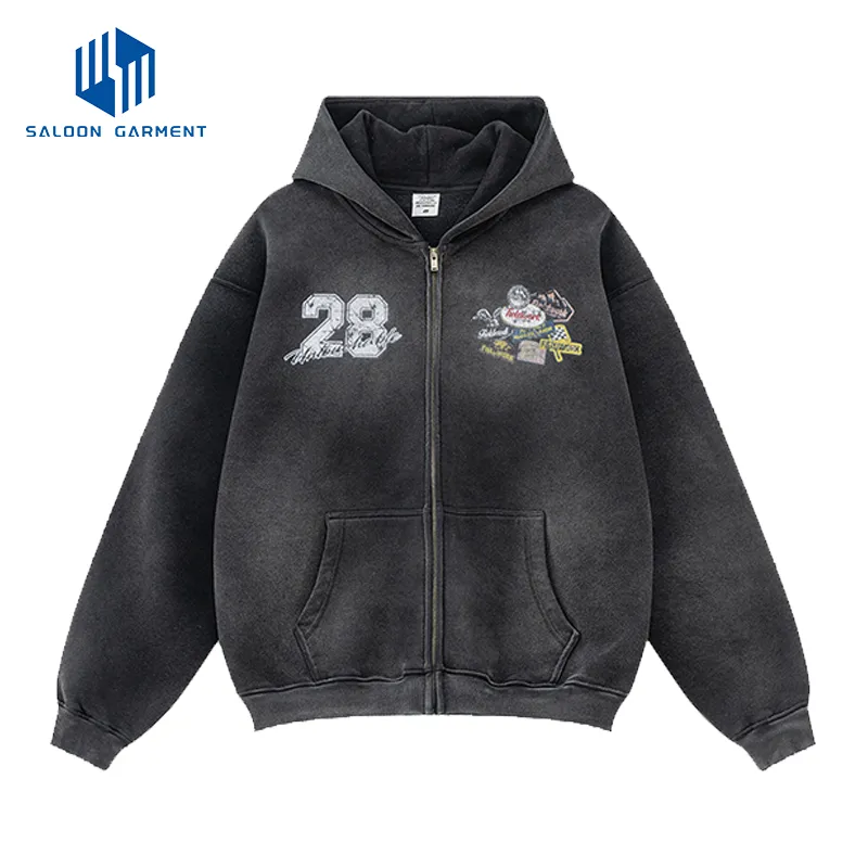 High Quality Custom Embroidery Logo Outwear Solid Pattern Pullover Woven Hoodie