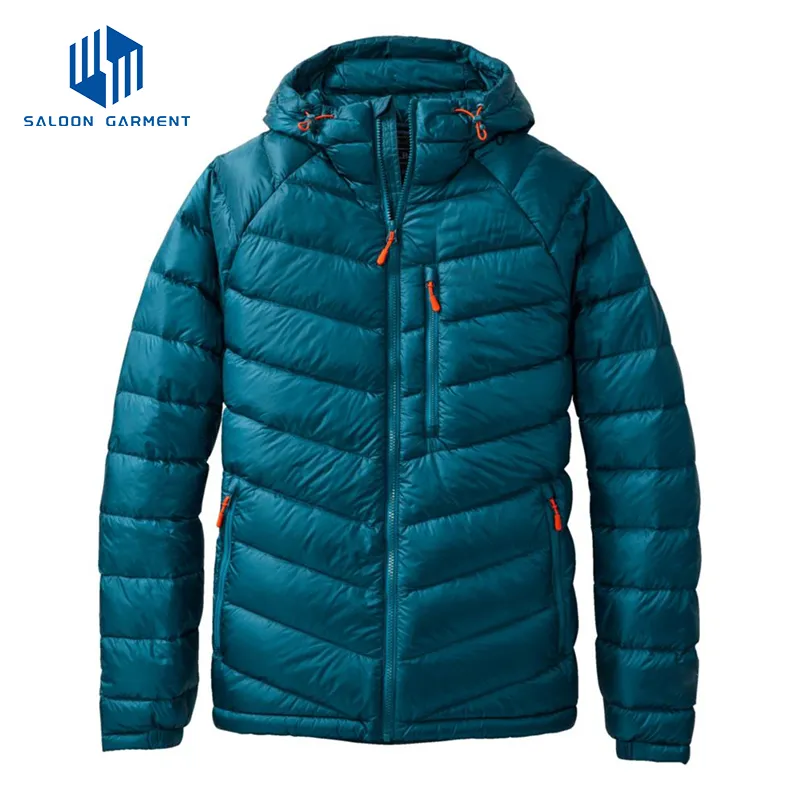 Custom Nylon Hooded Winter Coat Men Casual Lightweight Breathable Warm Quilted Jacket