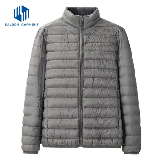 Custom Logo Men's Winter Windproof Stand Collar Woven Quilted Puffer Jacket