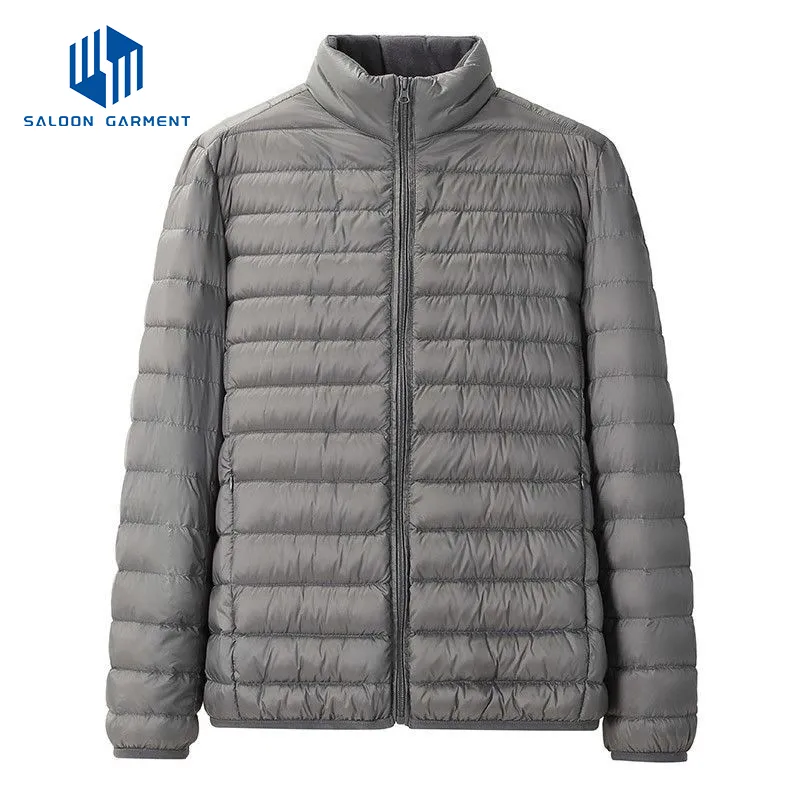 Custom Logo Men's Winter Windproof Stand Collar Woven Quilted Puffer Jacket