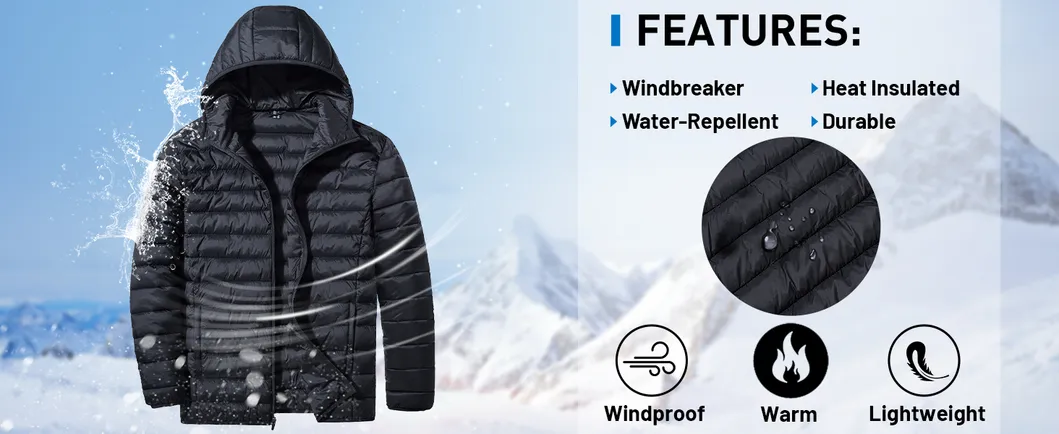Custom New Fashion 100% Nylon Thickened Waterproof Windproof Solid Colour Hooded Men's Winter Outdoor Jacket