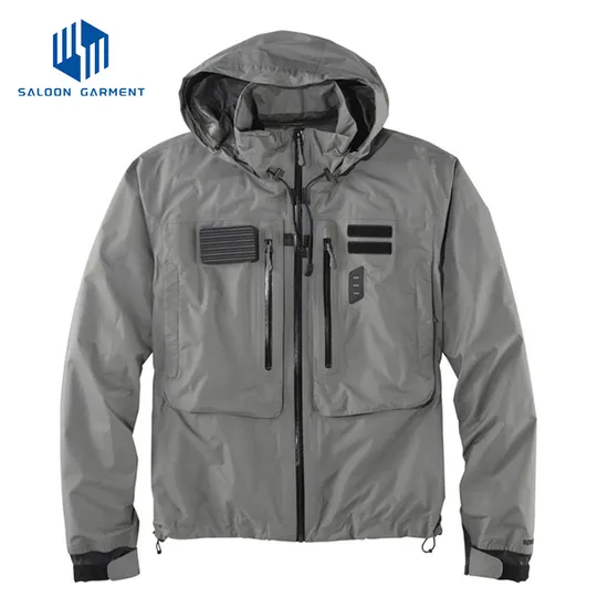Factory Custom Fishing Wear Breathable Multiple Pockets Wading Jacket Waterproof Fishing 3 Layer Fabric Jacket