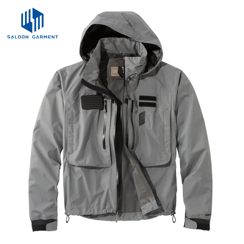 Factory Custom Fishing Wear Breathable Multiple Pockets Wading Jacket Waterproof Fishing 3 Layer Fabric Jacket