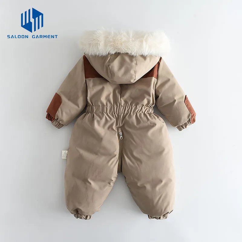 90-120cm Winter Fur Collar Clothing Crawling Suit for Children Thickened Warm Baby Onesie Crawling Suit