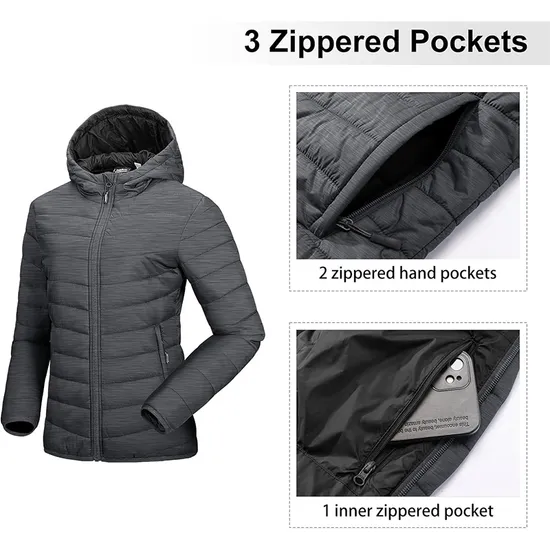 Women Winter Outer Wear Fleece Padded Coat Packable Ski Puffer Down Jacket