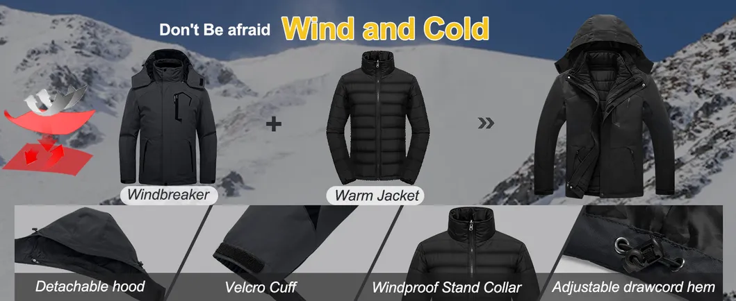 Mens Outdoor Waterproof Winter Coat Mountain Snow 3-in-1 Ski Jacket for Hiking