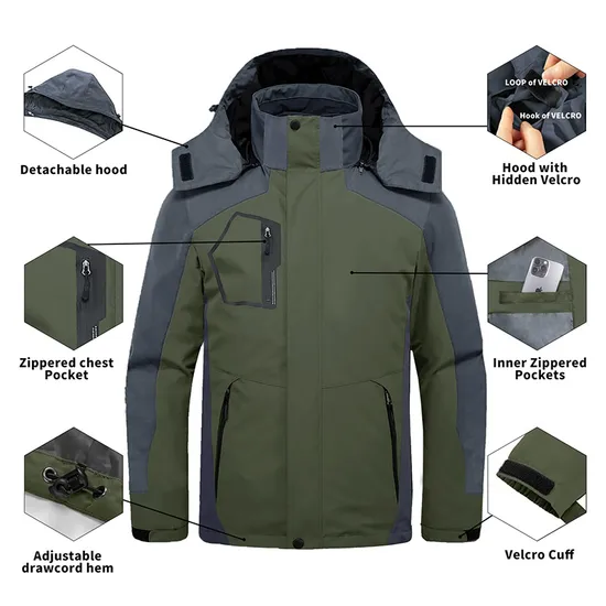 Men's Waterproof Warm Winter Snow Coat Puffer Rain 3-in-1 Ski Jacket