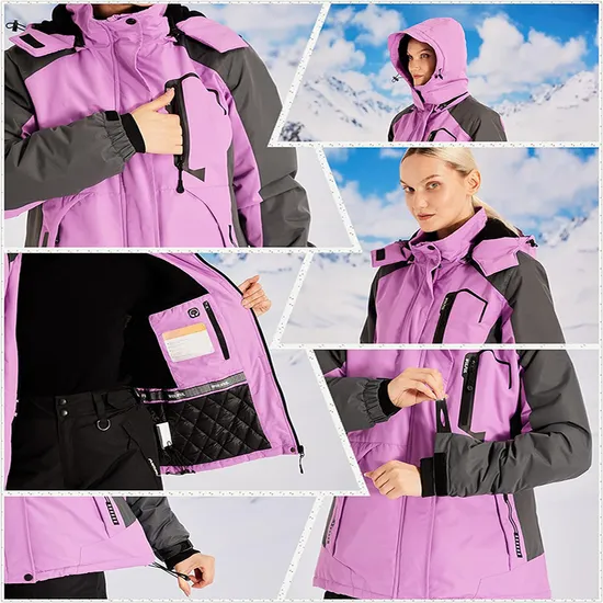 Women's Waterproof Fleece Lined Warm Winter Rain Ski Snow Jacket with Hood