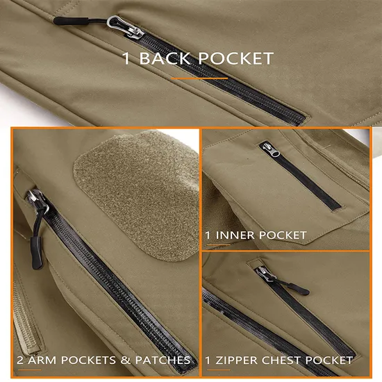 Men's Hooded Waterproof Lightweight Insulated Windbreaker Fleece Lined Rain Tactical Softshell Jacket