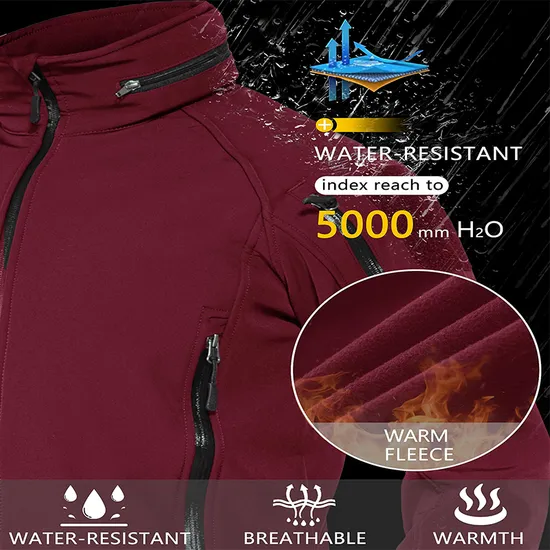 Men's Outdoor Hiking Fleece Lined Warm Hooded Windproof Coat Tactical Softshell Jacket