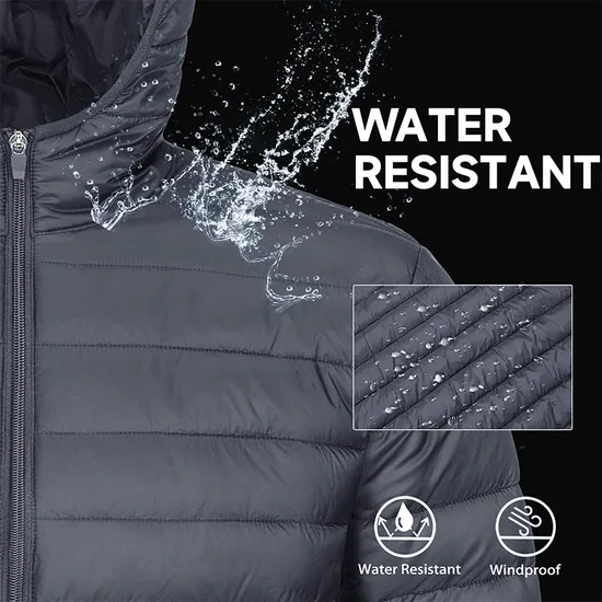 Men's Lightweight Water-Resistant Packable Hooded Puffer Down Jacket