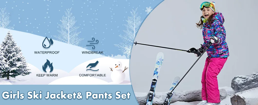 Girl's Winter Sports Wear Rain Garment Ski Clothes Jumpsuit Snowsuit
