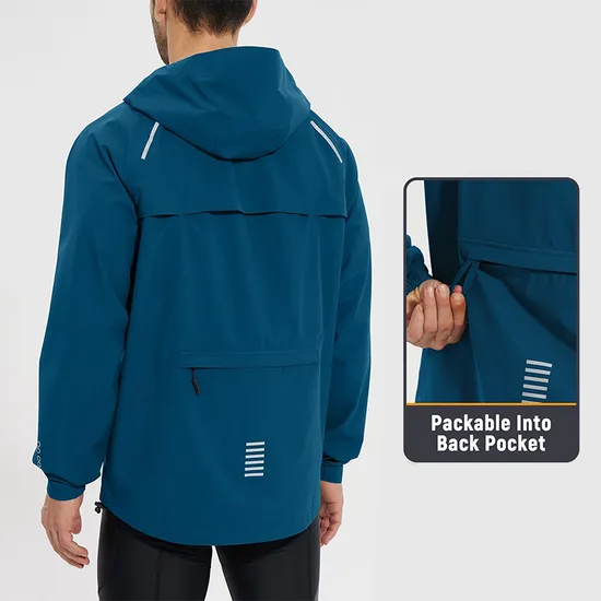 Waterproof Lightweight Hooded Breathable Reflective Safety Raincoat Rain Jacket for Men