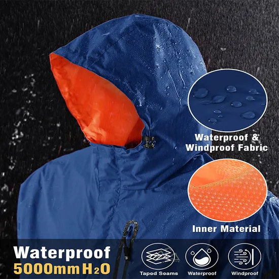 Men's Packable Lightweight Travel Raincoat 100% Waterproof Rain Jacket