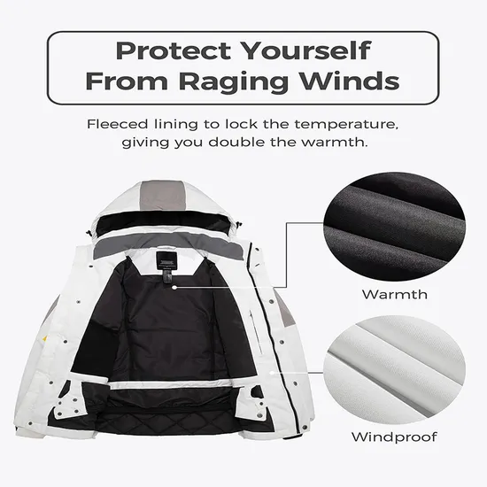 Men's Winter Mountain Snow Coats Waterproof Detachable Hood Windproof Fleece Ski Jacket