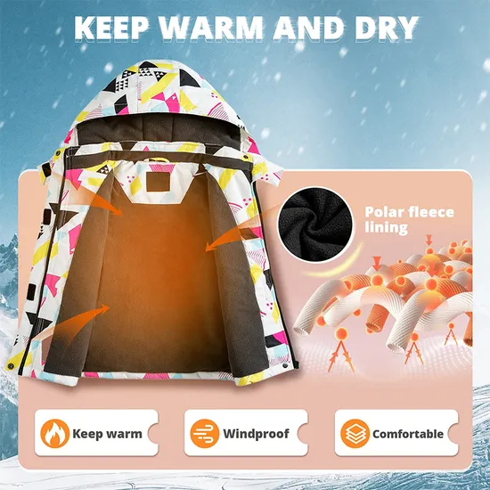 Girl's Winter Warm Fleece Hooded Coat Fashion Raincoat Snowboarding Ski Jacket