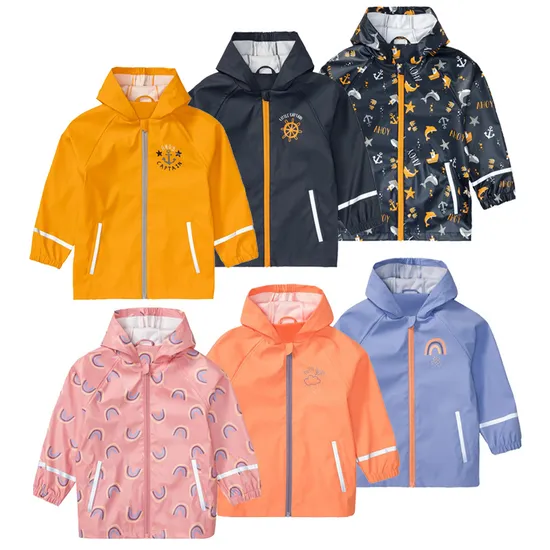 Kids Outdoor Play Waterproof Trousers PU Rain Jacket Raincoat with Under Boots Straps