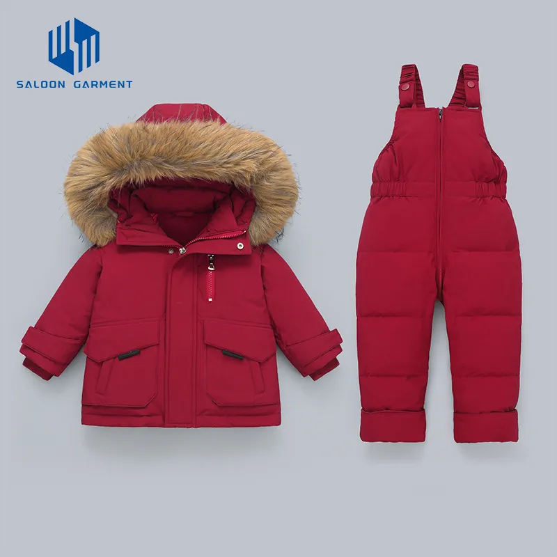 Wholesale Windproof Baby Boy Snowsuit Winter Clothes Toddler Snow Pants and Jacket Kids Girls Hoodie Baby Clothes Set Coats
