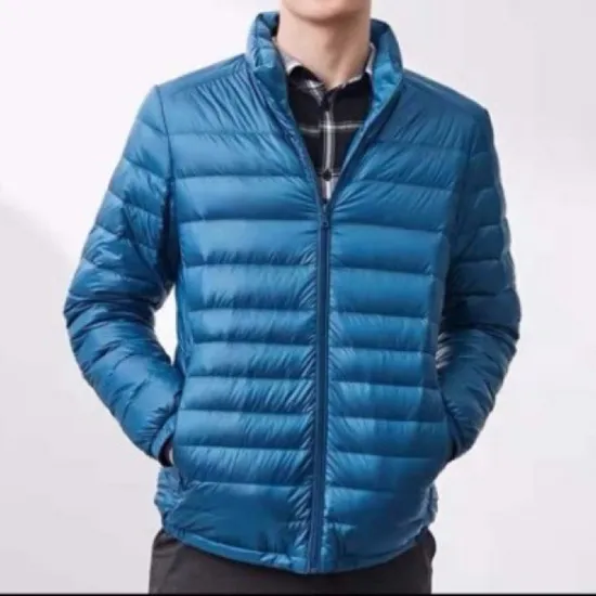Custom Logo Men's Winter Windproof Stand Collar Woven Quilted Puffer Jacket