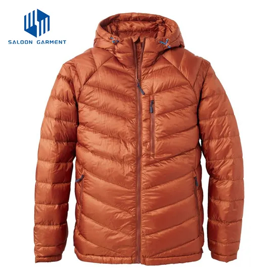 Custom Nylon Hooded Winter Coat Men Casual Lightweight Breathable Warm Quilted Jacket