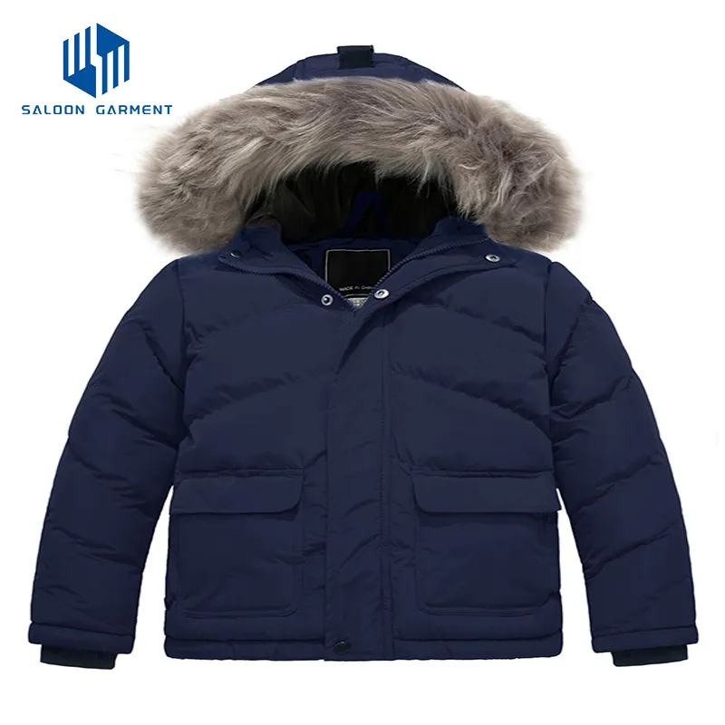OEM Customized Kids Boys Winter Padding Jacket Hooded Warm Outerwear