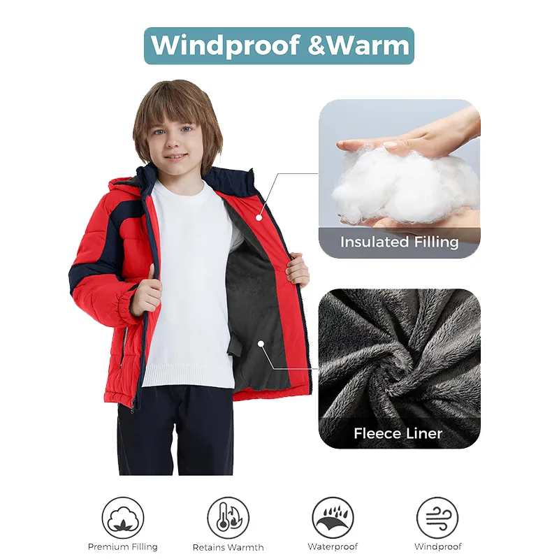 OEM Custom Boy Clothes Hooded Kids Winter Coats Outwears Warm Quilted Jackets