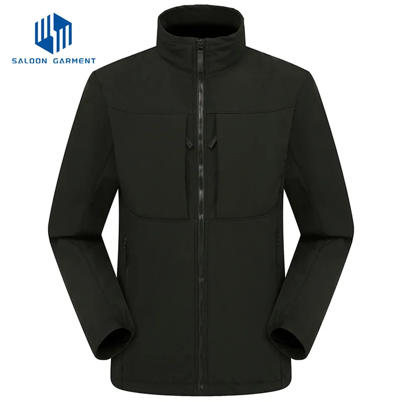 Men's Winter Warm Fleece Lined Windbreaker Zipper Closure Print Pattern Outdoor Wear Without Hood Softshell Jacket