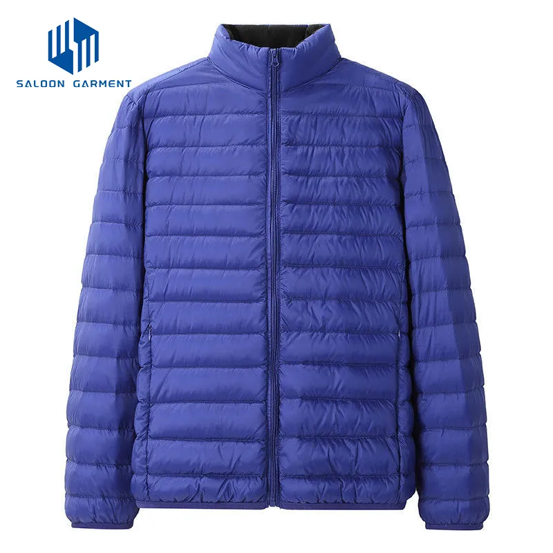 Custom Logo Men's Winter Windproof Stand Collar Woven Quilted Puffer Jacket