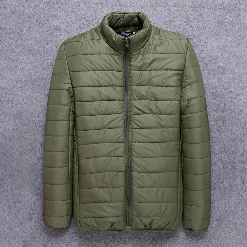 Autumn Winter Men Clothing Solid Color Outerwear Stand Collar Coat Warm Quilted Jacket