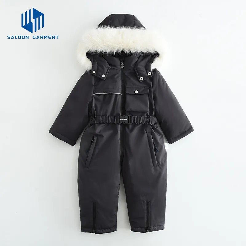 Winter Warm Jumpsuit for Toddlers Babies Solid Thick Rompers with Zipper Closure Unisex Western Style with Elastic Belt New