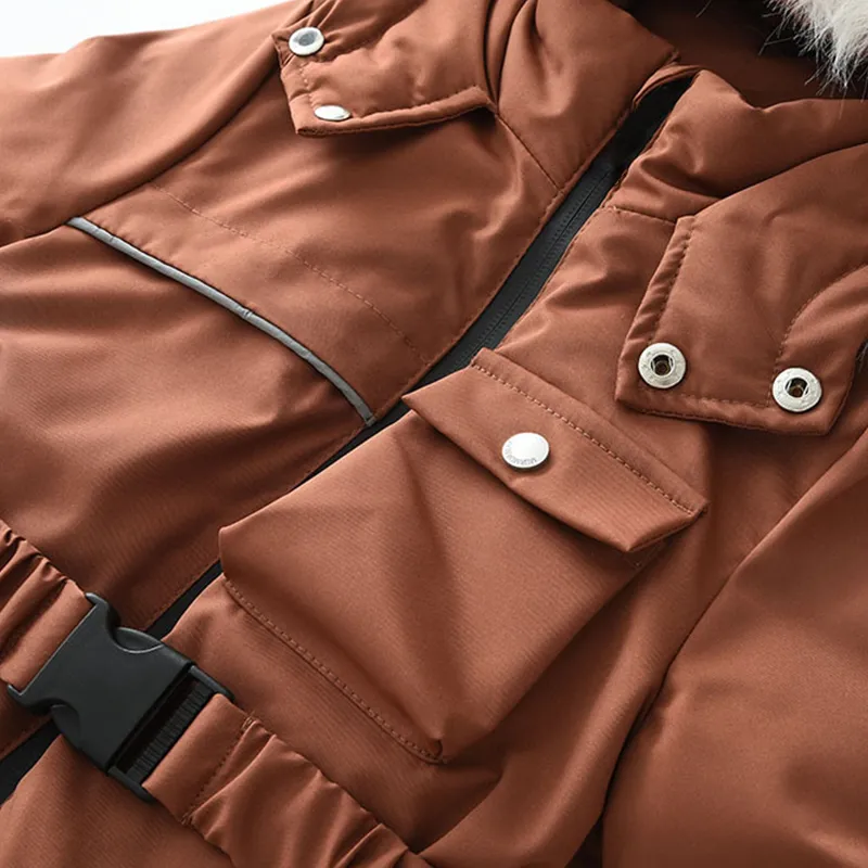 Winter Kids Coat Outerwear Baby Jumpsuits Snowsuit Waterproof Rompers with Hooded Jacket Button Closure Boys Girls Skiing