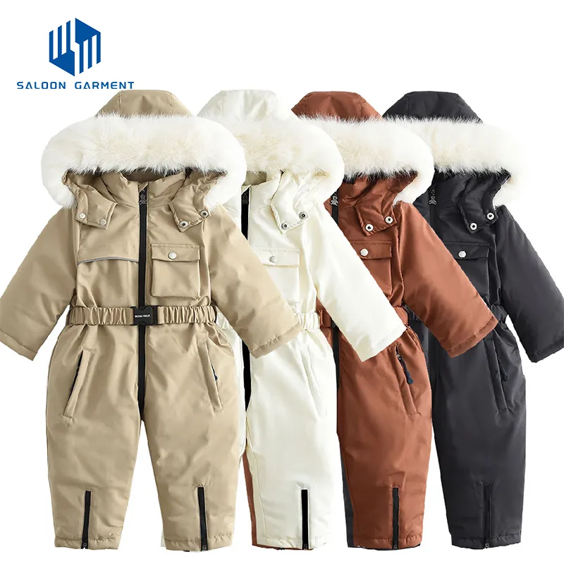 High Quality Waterproof One-Piece Ski Jumpsuit for Boys Children's Hooded Ski Snow Sportswear
