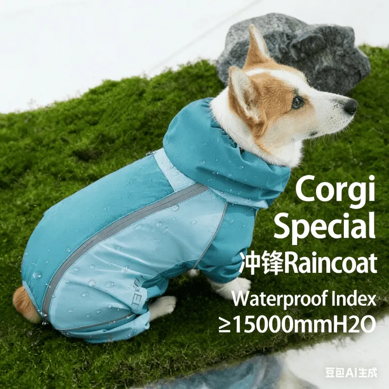 All-Inclusive Contrast-Colored Corgi Raincoat for Small and Medium-Sized Dogs