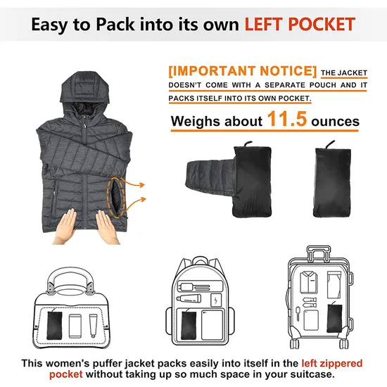 Women Winter Outer Wear Fleece Padded Coat Packable Ski Puffer Down Jacket