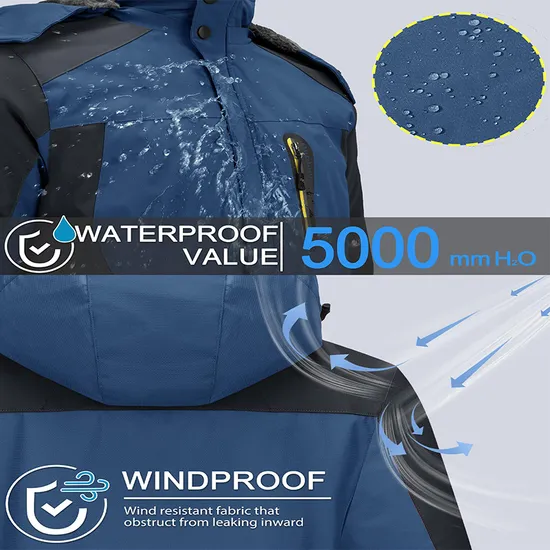 Men's Waterproof Winter Snow Coat Warm Hooded Raincoat Windproof Windbreakers Ski Jacket