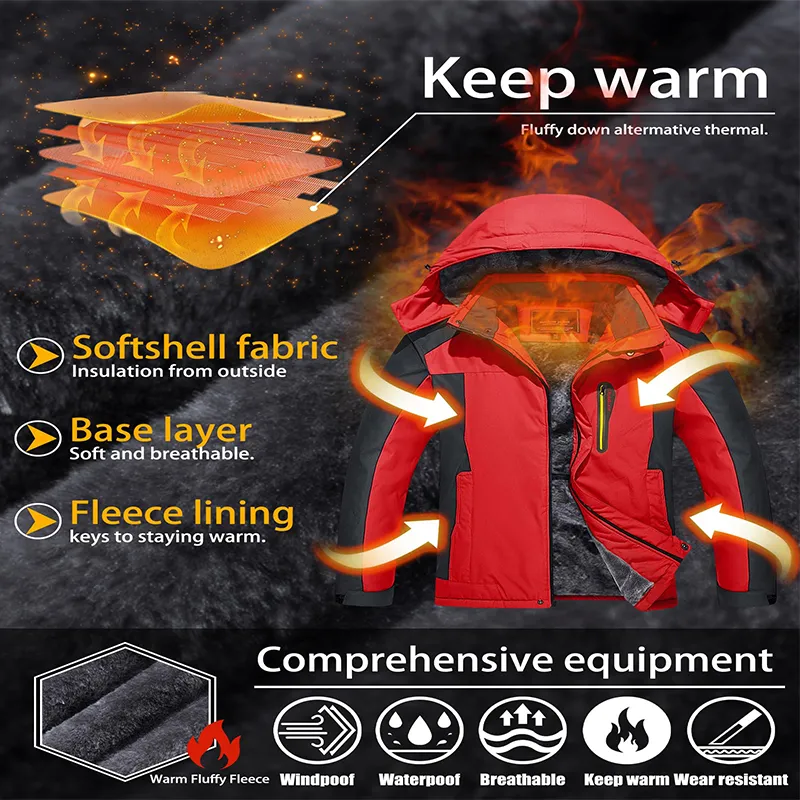 Men's Waterproof Warm Winter Snow Coat Mountain Windbreaker Ski Jacket