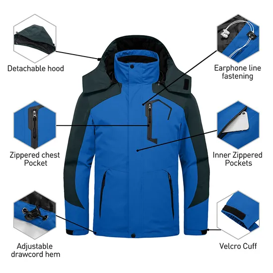 Mens Outdoor Waterproof Winter Coat Mountain Snow 3-in-1 Ski Jacket for Hiking