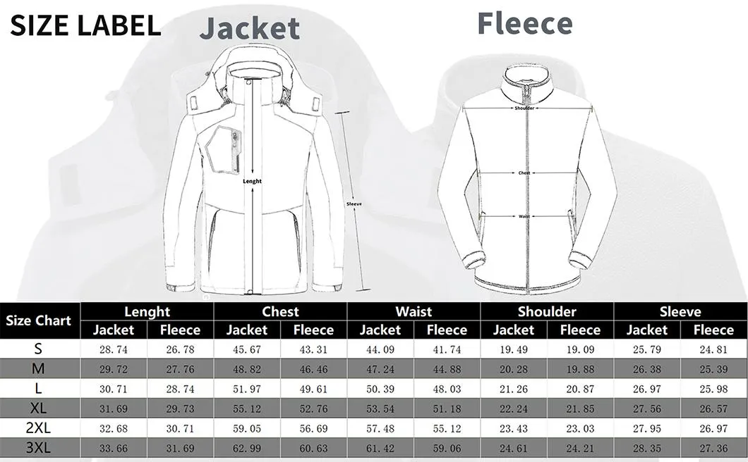 Men's Waterproof Windproof Winter Snow Coat Snowboarding Warm Raincoat 3-in-1 Ski Jacket