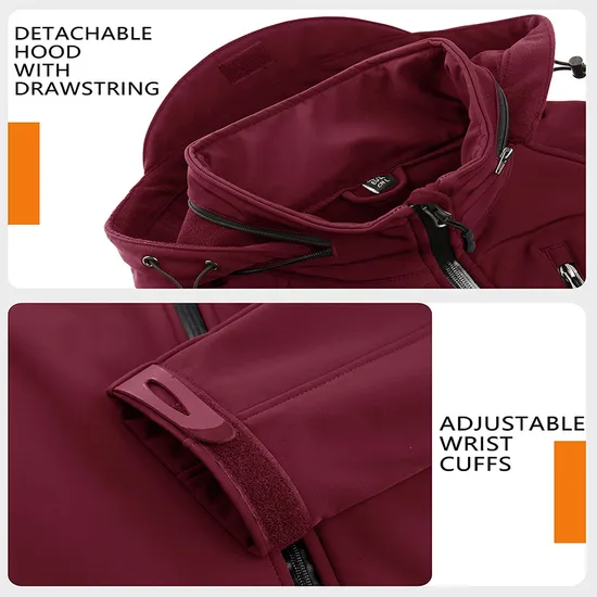Men's Outdoor Hiking Fleece Lined Warm Hooded Windproof Coat Tactical Softshell Jacket