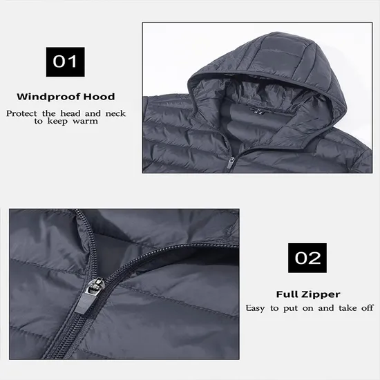 Men's Lightweight Water-Resistant Packable Hooded Puffer Down Jacket