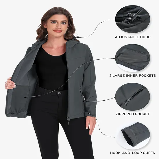 Windproof Waterproof Ski Climbing Waterproof Rain Heated Softshell Jacket for Women