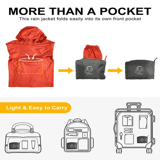 Mens Lightweight Waterproof Raincoat Windproof Rain Jacket for Hiking Cycling