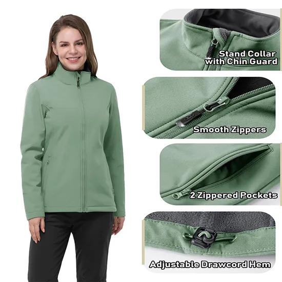 Professional Factory Breathable Winter Warm Fleece Hooded Outdoor Windproof Women's Softshell Jacket