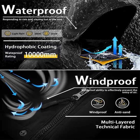 Men's Mountain Waterproof Windproof Rain Winter Warm Hooded Coat 3-in-1 Ski Jacket