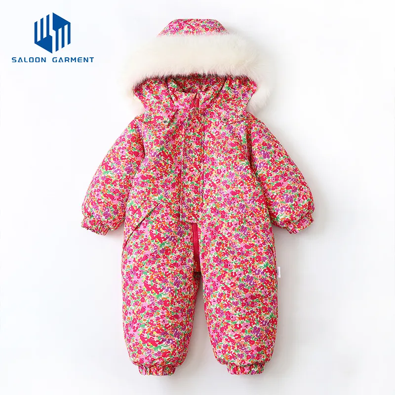 Wholesale Winter Baby Romper Thickened Cotton Padded Clothing Baby's Outdoor Hooded Ski Wear Suits