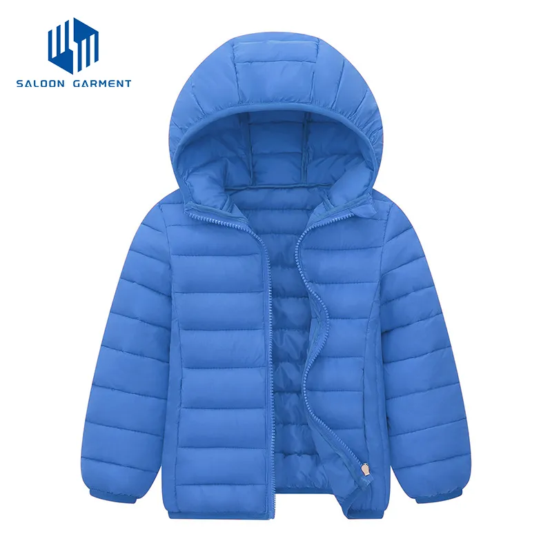 Wholesale Customized Winter Children Kids Boy Solid Color Thick Hooded Padded Coat Warm Quilted Jacket