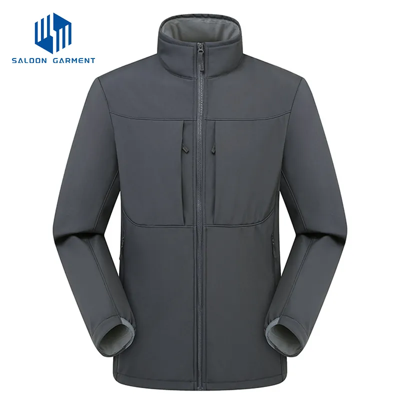 Men's Winter Warm Fleece Lined Windbreaker Zipper Closure Print Pattern Outdoor Wear Without Hood Softshell Jacket